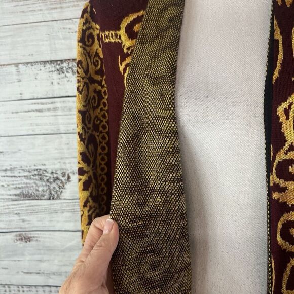 Vertigo Paris Gold Burgundy Motif Wool Open Front Long Cardigan Duster sz Small - Picture 12 of 16